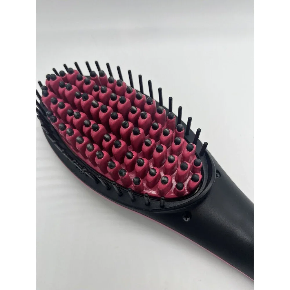 Simply Straight Ceramic Hair Straightener Brush LCD Display -Temp Control Pink